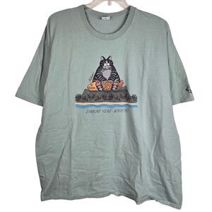 Vtg Crazy Shirts B Kliban Diamond Head Waikiki TShirt XXL Cat Fish Green 2-Sided
